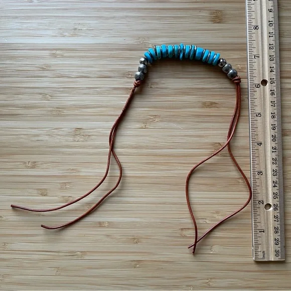 Turquoise Metal and Leather Bracelet - Picture 6 of 6